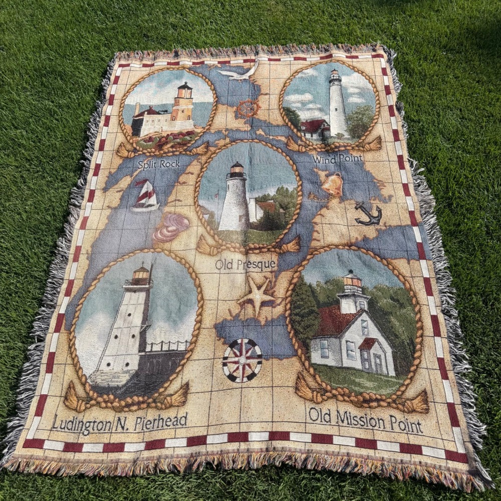 Manual Woodworkers Lighthouses of the Great Lakes Tapestry Throw Blanket 51x71